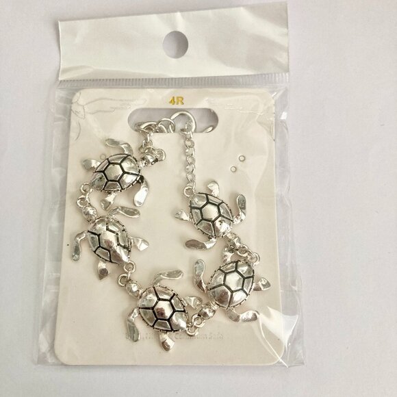 Silver Sea Life Turtle Charm Bracelet Beach Island 7.5" Plated Toggle Clasp - - Picture 4 of 12